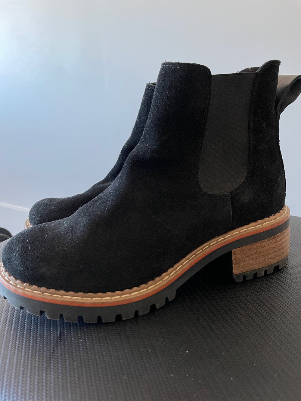 Black Suede Chelsea Ankle Boots with Lug Sole
